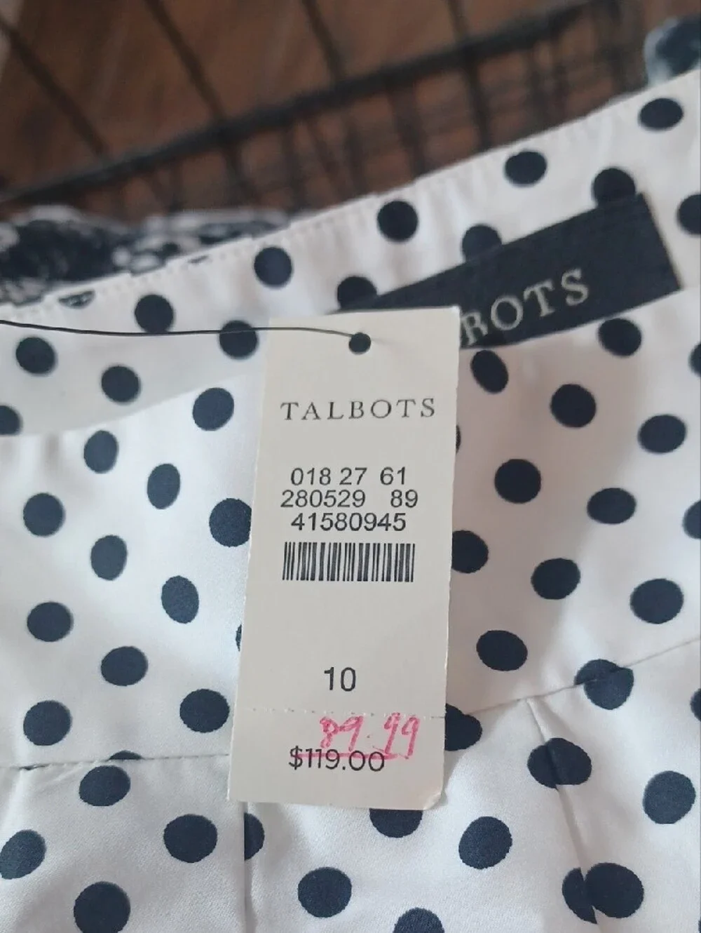 NWT Talbots White Polka Dot Skater Skirt with Black Embroidered Hem